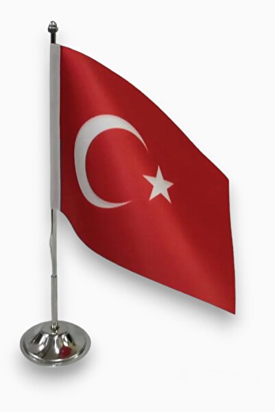 TÜRK Masa Bayrağı | Tek Direkli Krom Kaplama
