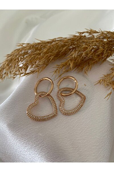 stainles steel Heart Detailed Zircon Steel Earrings