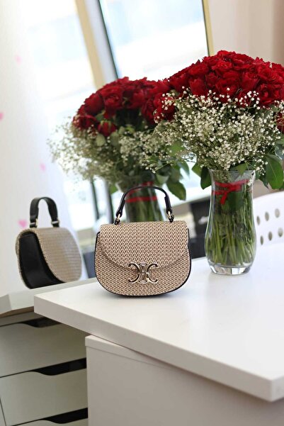 Moom Bag Black Gold Buckle Embroidered Mini Women's Hand and Shoulder Bag