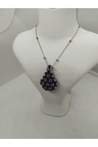 Sam Drop Cevşen Necklace - Silver and Gold Chain with Crystal Bead Detail