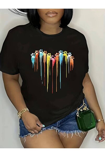 GALASHOP Large Size Cat Paw Colorful T-Shirt