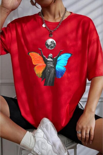 oneagılyazı Tricou oversize cu model Moon Moon Angel