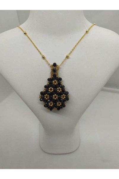 Sam Drop Cevşen Necklace - Silver and Gold Chain with Crystal Bead Detail