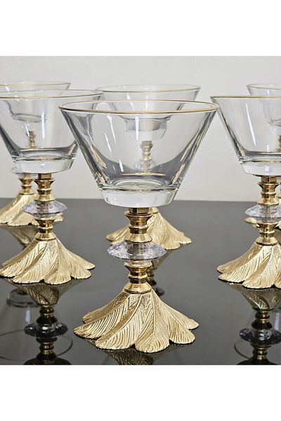 atabey home collection 6-Piece Pasabahce Cast Footed Bowl Set - Gold Detailed Ice Cream and Sugar Bowl Snack Bowl