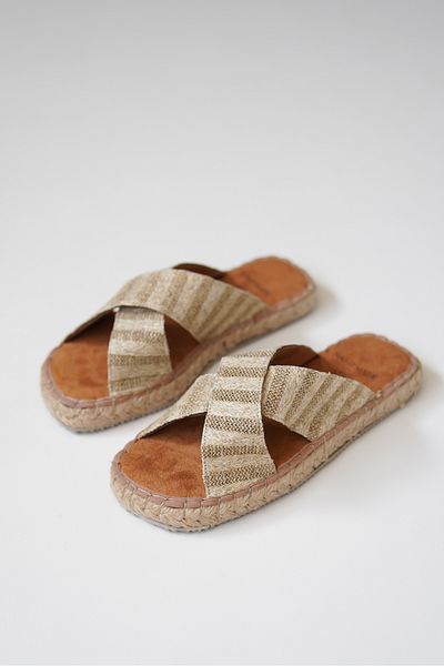 Ayakkabı Ateşi Men's Cross Beige Straw Slippers