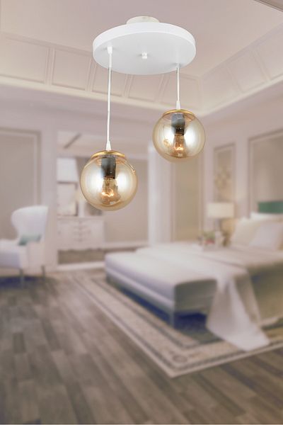 SONSUZ AYDINLATMA&AVİZE 2-Piece White Globe Ball Glass Endless Pendant Tray - Flat Downward Facing Luxury Chandelier