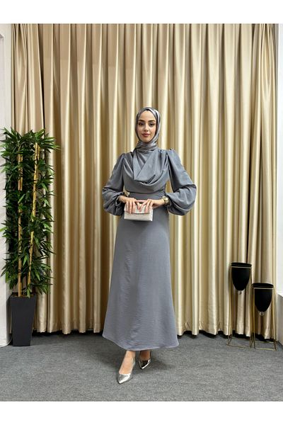 Tarzım Tuba Gray Hijab Dress - Aerobin Dagaje