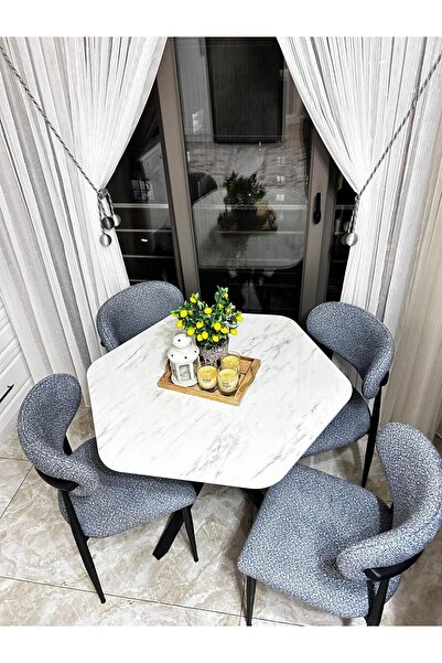 Ankara Dinç Metal Sehpa Altıgen Masa Sandalye Takımı Polo Sandalye Glos Masa