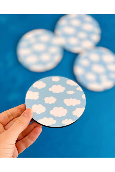 Bikutumutluluk Blue Round Coaster - Cute Clouds