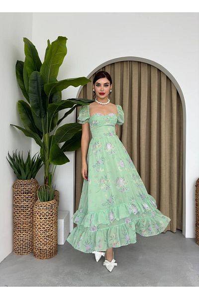 WOWBUTİK Rochie midi KANT cu imprimeu floral - Detaliu din tul