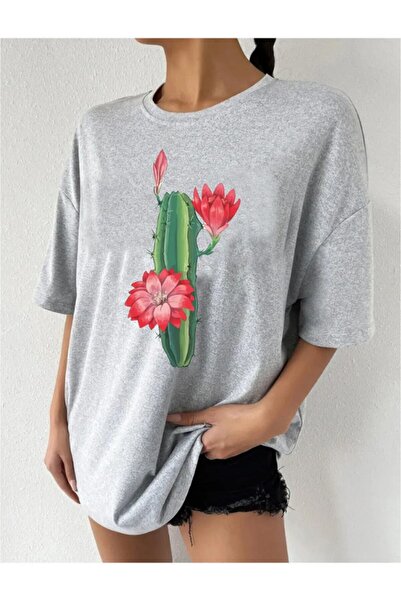 oneagılyazı Tricou oversize cu flori cu imprimeu cactus