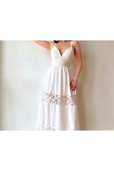 GDS BUTİK Rochie Maxi Aerobin cu Detaliu Dantela Bretele