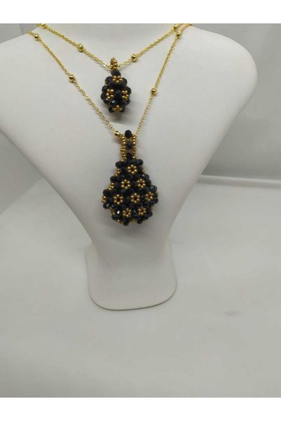 Sam Crystal Bead Detailed Drop Cevşen Necklace Set