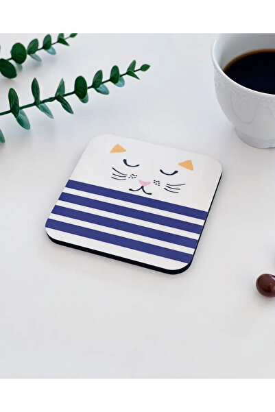 Bikutumutluluk Mavi Pijamalı Uykucu Kedi Bardak Altlığı