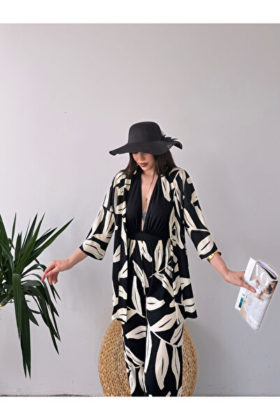 Fav Style Black Kimono Pants and Top Set - Women's Patterned