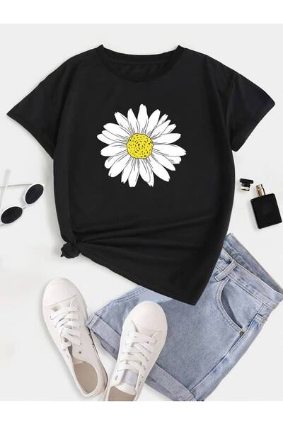GALASHOP Daisy Patterned Large Size Short Sleeve T-shirt