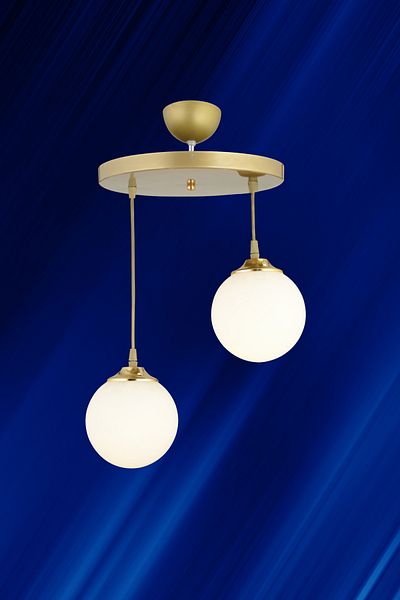 SONSUZ AYDINLATMA&AVİZE 2-Piece White Globe Ball Glass - Endless Pendant Lamp Tray Antique Facing Luxury Chandelier
