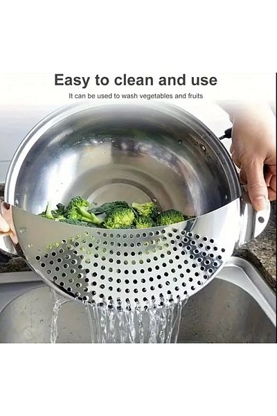 SYNOPE Practical Stainless Steel Pot Strainer Pasta Fruit Strainer Practical Strainer for Pots Pans