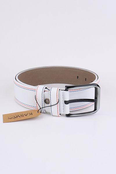 KASVA DERİ 4.5 cm White Artificial Belt - With Stitching Detail
