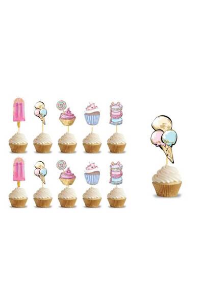 aşkın concept Makaron Dondurma Yaz Temalı Cupcake Kürdan Süs 10'lu