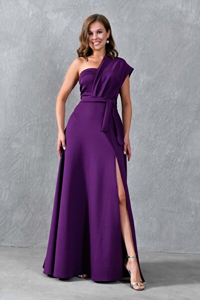 Secret Passion Lingerie Kadın Kuşak Detaylı Tek Omuz Dalgıç Kumai Yeni Sezon Maxi Elbise 582754