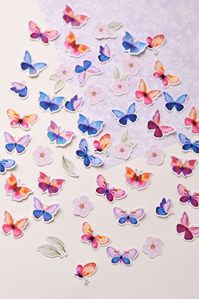sticker Spring Butterflies 50'li Sticker / Yapışkanlı Kelebek / Hediyelik,  S...
