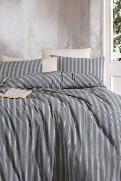 ÇETTEX مجموعة غطاء لحاف فردي من الكتان العضوي