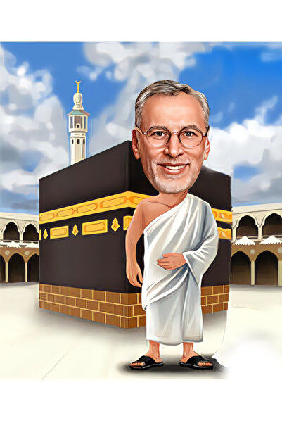 Özcan Tasarım Kişiye Özel Ahşap Biblo - Hacı Karikatür Biblo - Kabe Biblo