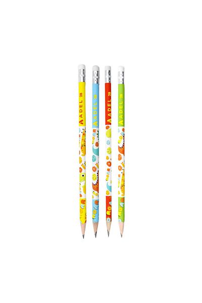 Adel Dino 2B Round Pencil with Eraser - 4 Pieces