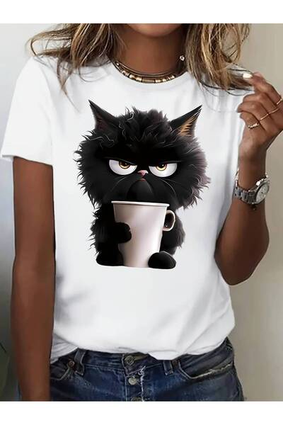 GALASHOP Cat Patterned Large Size Women's T-Shirt