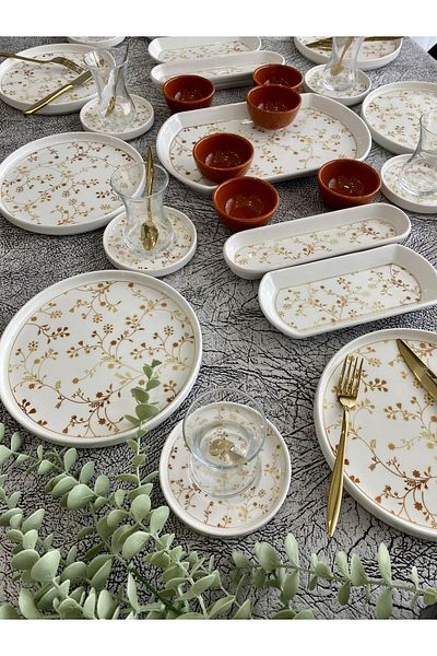 Yiğit Seramik Züccaciye Gold Eliz 27 Piece Breakfast Set for 8 People