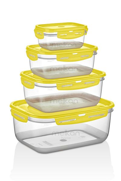 Melkan Home Set of 4 Leak-Proof Rectangular Storage Container with Silicone Seal - Air and Waterproof, Food Storage Container