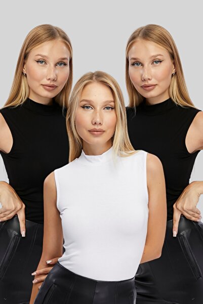 LAENT Crno-beli ženski bodi - set od 3 dela bez rukava