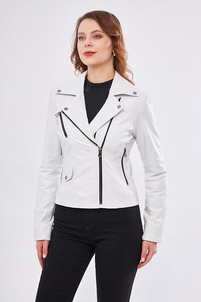 DERİNSS DKA1202 - Genuine Leather White Women's Coat