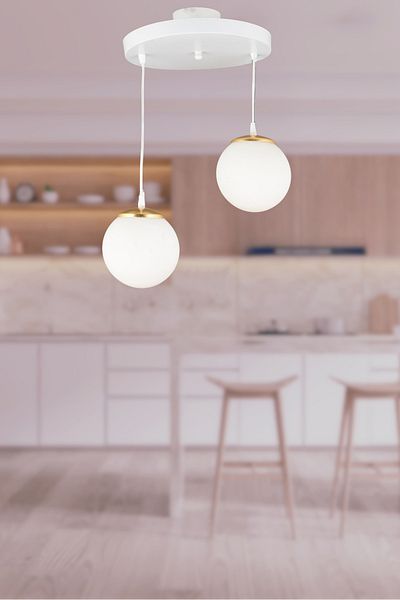SONSUZ AYDINLATMA&AVİZE 2-Piece White Globe Ball Glass Endless Pendant Tray - Flat Downward Facing Luxury Chandelier