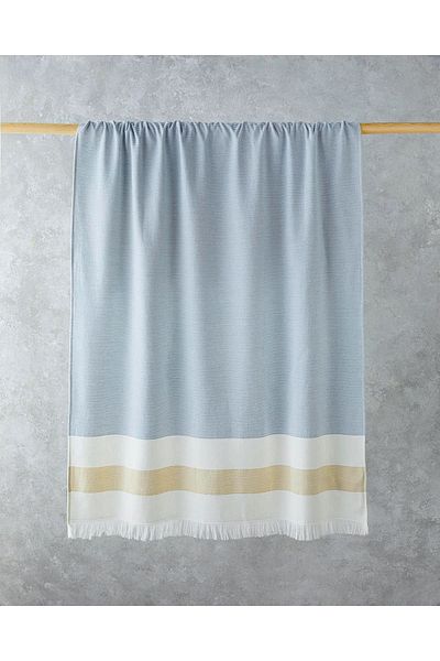 English Home Εκρού-Μπλε-Κίτρινο 90x150 cm Βαμβακερή ριγέ πετσέτα θαλάσσης - Poti
