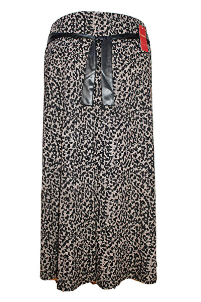 HESNA Müge Floral Patterned Black River Elastic Skirt