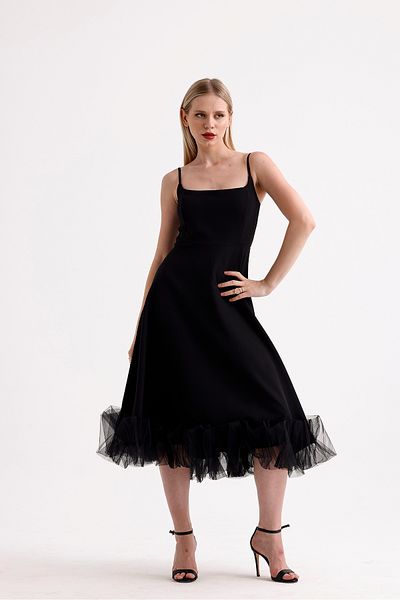 ADASTYLE Midi Length Elegant Evening Dress - Tulle Detailed Women's Skirt
