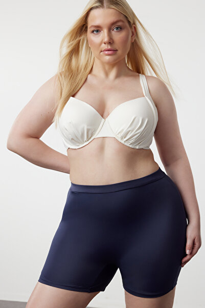 Trendyol Curve Navy Blue High Waist Knitted Bikini Bottom TBBSS24CR00008