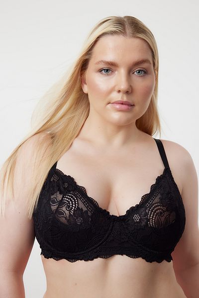 Trendyol Curve Μαύρο Δαντελένιο σουτιέν Plus Size - Demi Covered, TBBSS24CW00020