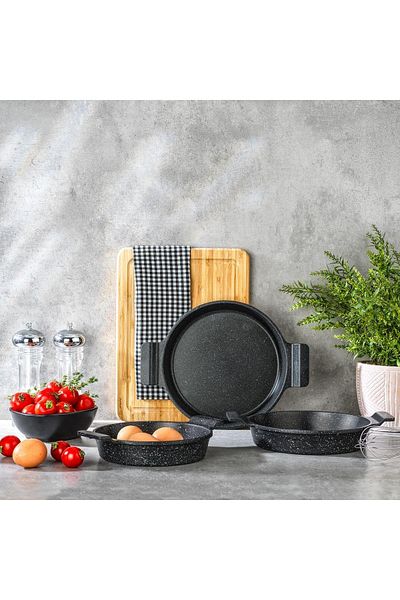 Schafer Trio 3-Piece Cast Iron Pan Set-3 Pieces-Black