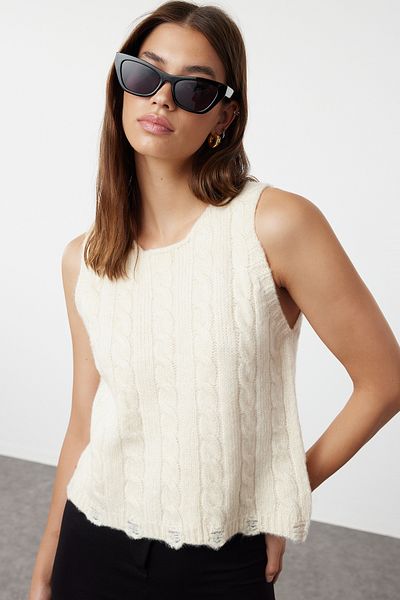 Trendyol Collection Soft Textured Knitwear Sweater with Knitted Detail - Twoaw25Sv00009