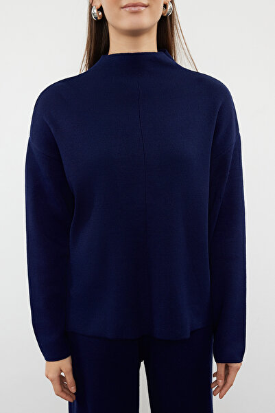 Trendyol Collection Трикотажний костюм з верхом і низом темно-синього кольору з коміром-стійкою TWOAW21AU0060