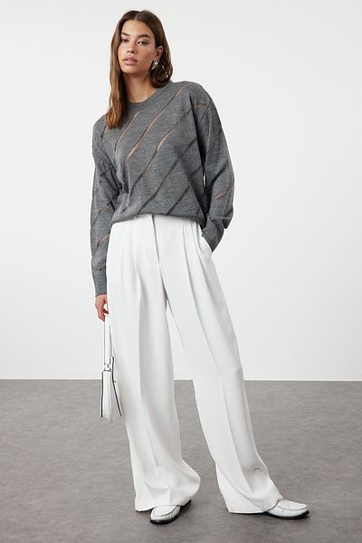 Trendyol Collection Áttört, perforált antracit kötöttáru pulóver - TWOAW24KZ00157
