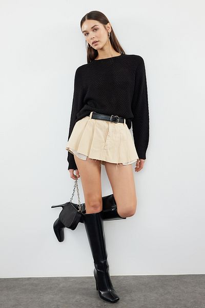 Trendyol Collection Pulover negru fără cusături - mâneci raglan TWOAW25KZ00046