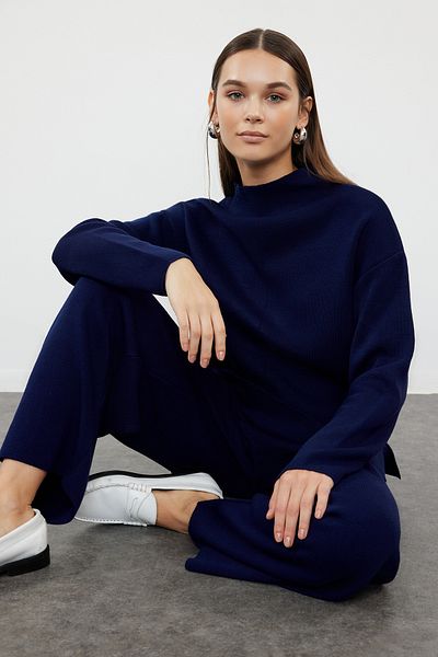 Trendyol Collection Sötétkék kötöttáru alsó-felső szett - állógallér TWOAW21AU0060