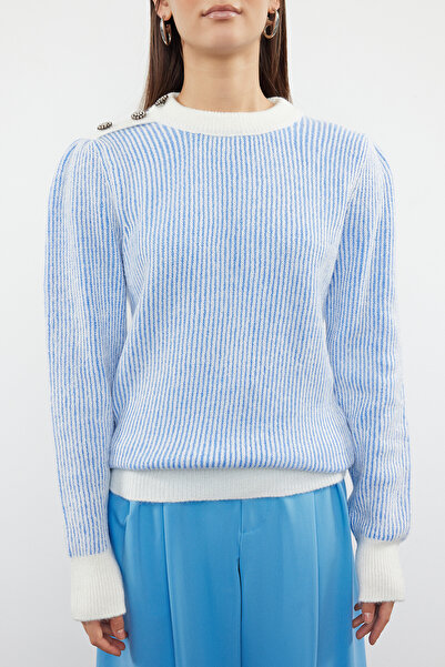 Trendyol Collection Pulover de tricotaj cu textura moale, cu detaliu cu nasturi albastru deschis TWOAW25KZ00122