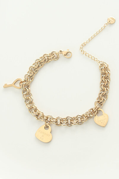 Moka Shopin Χρυσό Χρώμα Ατσάλι 316L - Βραχιόλι με κουλουριασμένη αλυσίδα με αξεσουάρ καρδιάς