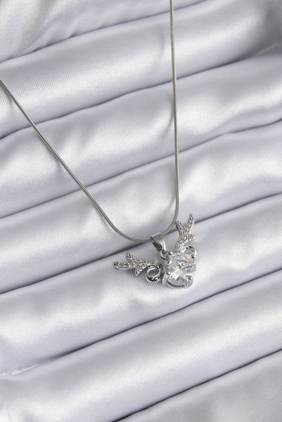 Moka Shopin Zircon Stone 316l Color Horn Model Women's Necklace