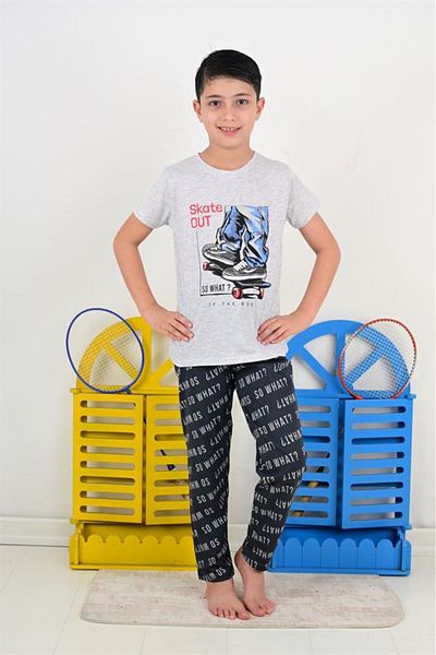vitmo Σετ κοντομάνικη πιτζάμα για αγόρι So What Skate Model Grey
